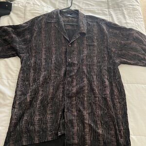 Men's Striped Casual Button Down Shirt - Black and Brown